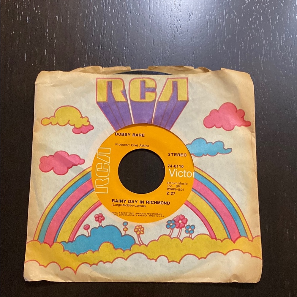 RCA 45 RPM Single - Bobby Bare "Rainy Day in Richmond" (Yellow Label) 3/$10*